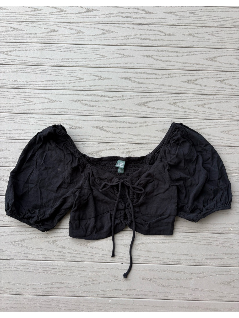 Wild Fable Peasant Sleeve Tie Front Cropped Blouse